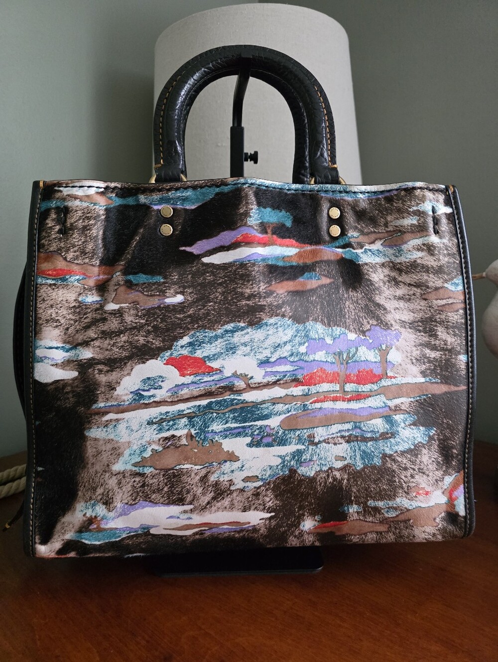 Coach Rogue 31 54554 Souvenir Sky Satchel Black Haircalf Leather Bag - Picture 3 of 16